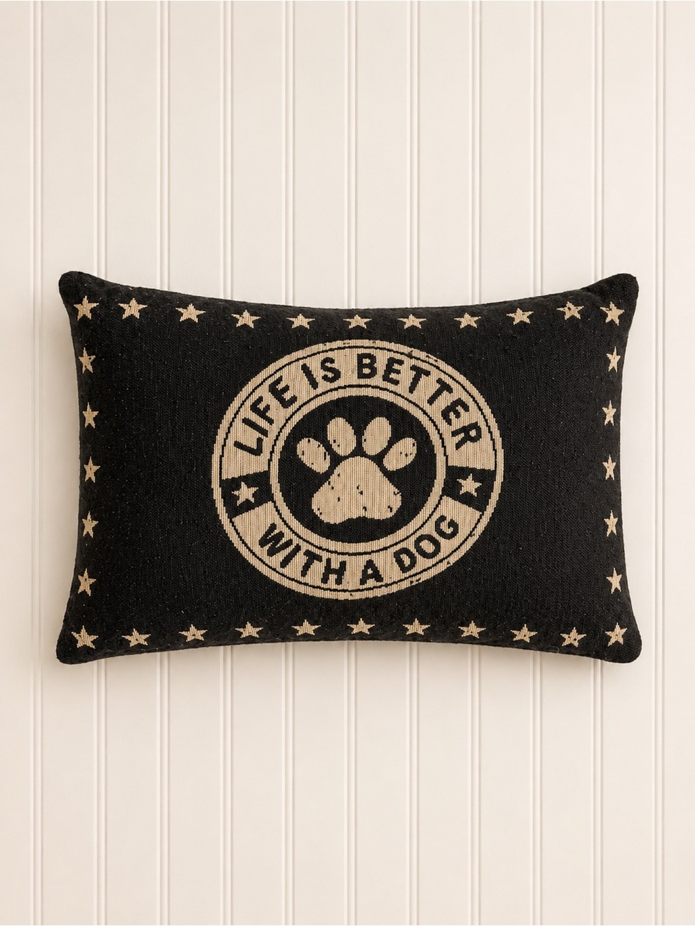 Vintage Black and Cream Dog-Themed Pillow